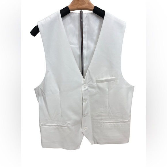 Blitz Moda White Tuxedo Vest Men’s M Wedding Formal Waistcoat Adjustable Back - Picture 2 of 7